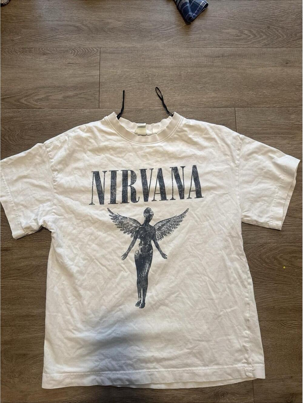 Nirvana Women's Shirt Size S White Short Sleeve Crew Neck Rock Band H&M Ladies